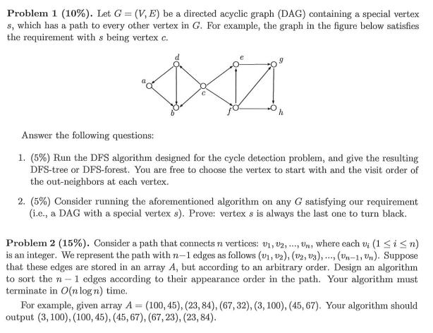Problem 1 (10%). Let G = (V, E) be a directed acyclic | Chegg.com