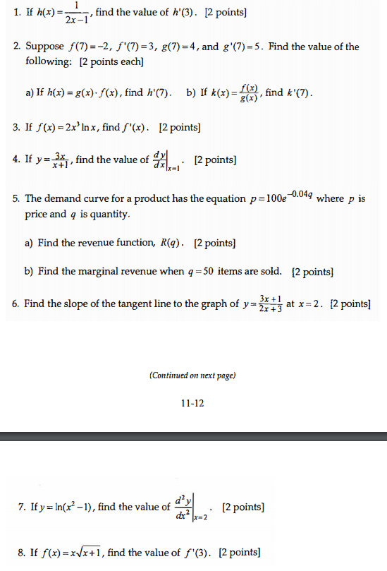 Solved 1 If H X 2x 1 Find The Value Of H 3 2 Poi Chegg Com