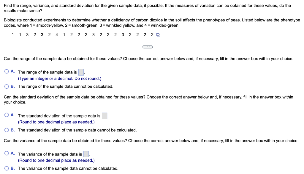 Solved Find the range, variance, and standard deviation for | Chegg.com