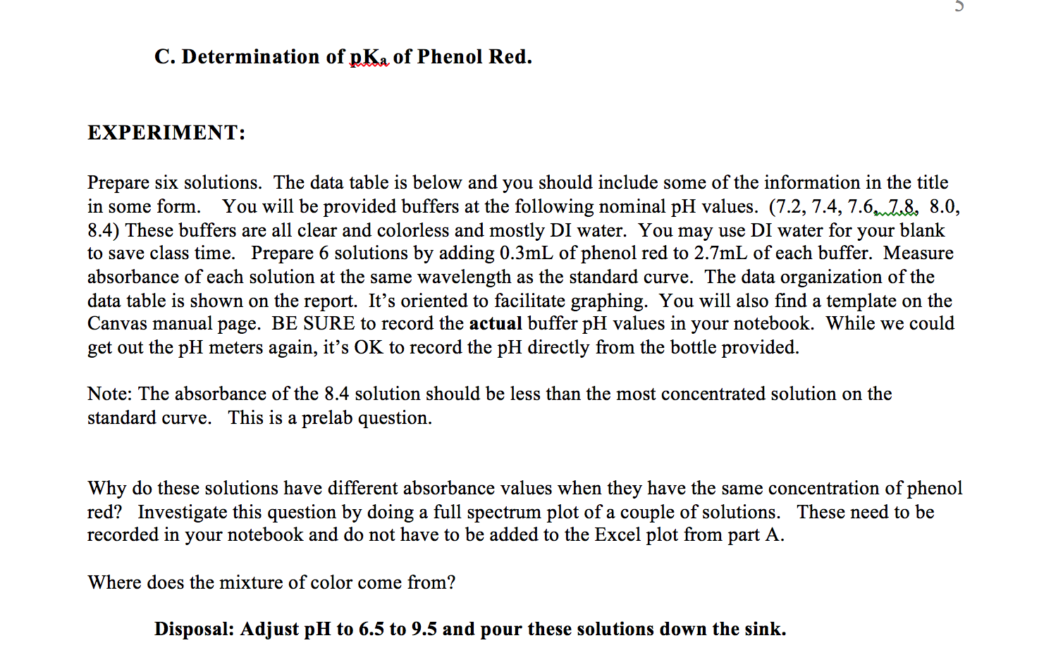 C. Determination of pKa of Phenol Red. EXPERIMENT