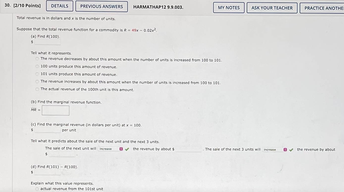 Solved (d) Find R(101) - R(100). $ Explain what this value | Chegg.com