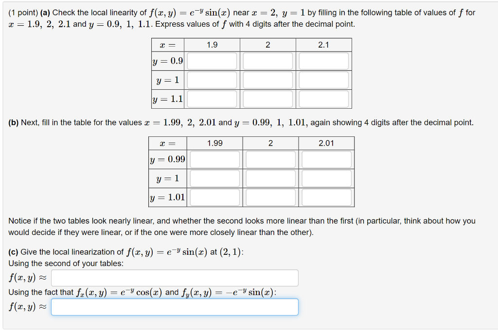 Solved 1 Point A Check The Local Linearity Of F X Y Chegg Com