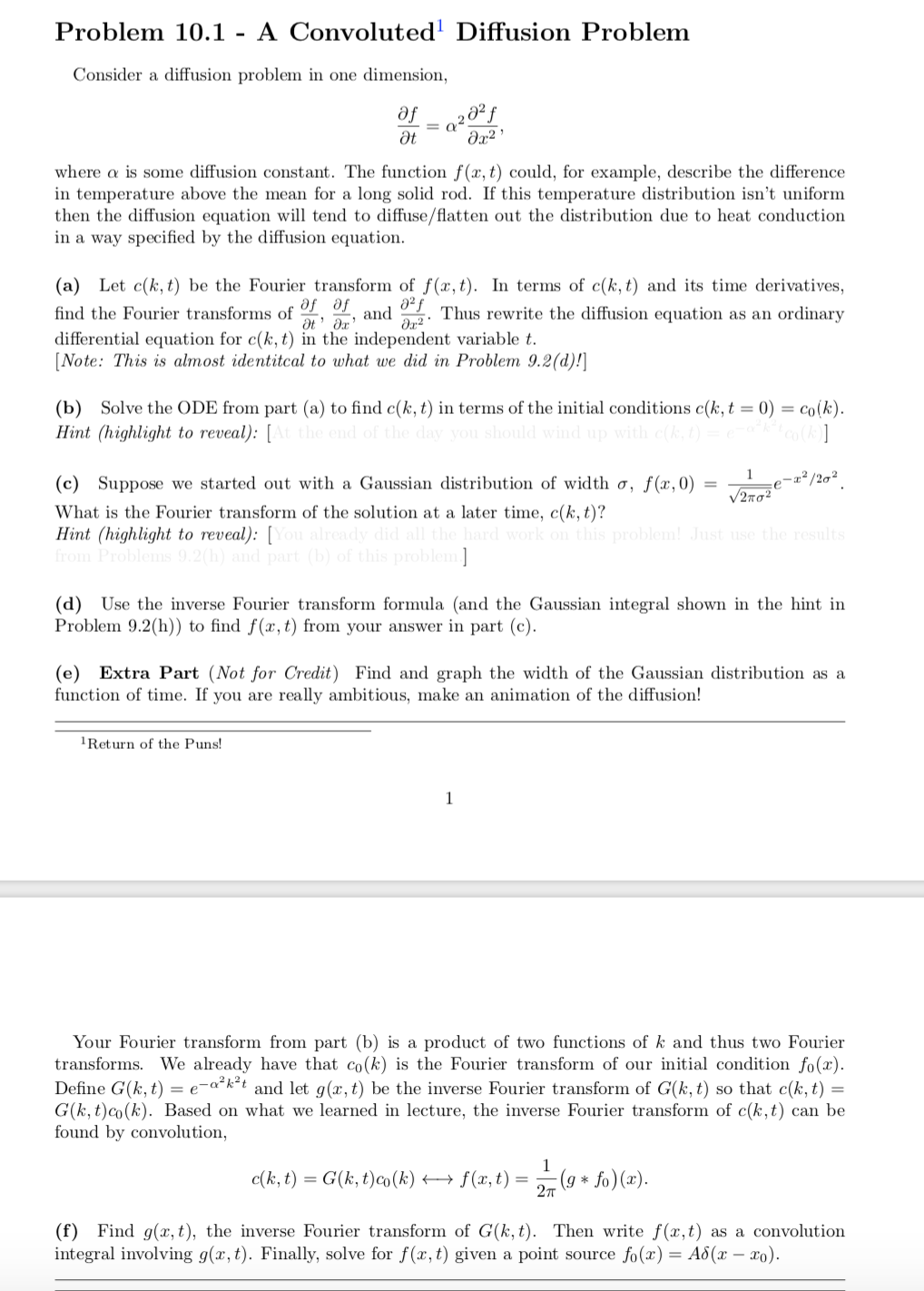 Solved Problem 10.1 - A Convoluted' Diffusion Problem | Chegg.com