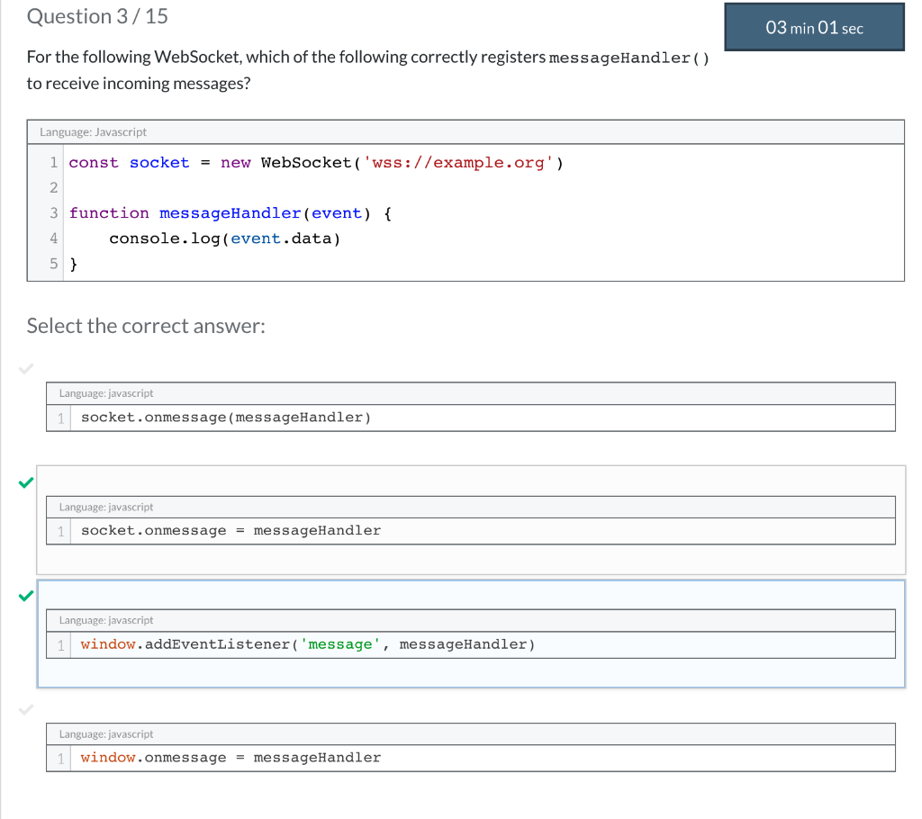 Solved Question 3/15 03 min 01 sec For the following | Chegg.com