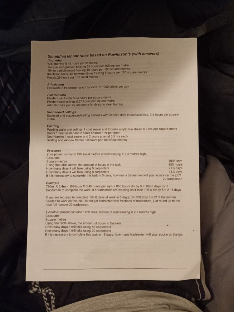 Solved Simplified Labour Rates Based On Rawlinson S With