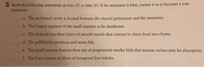 Solved Mark the following statements as true (T) or false | Chegg.com