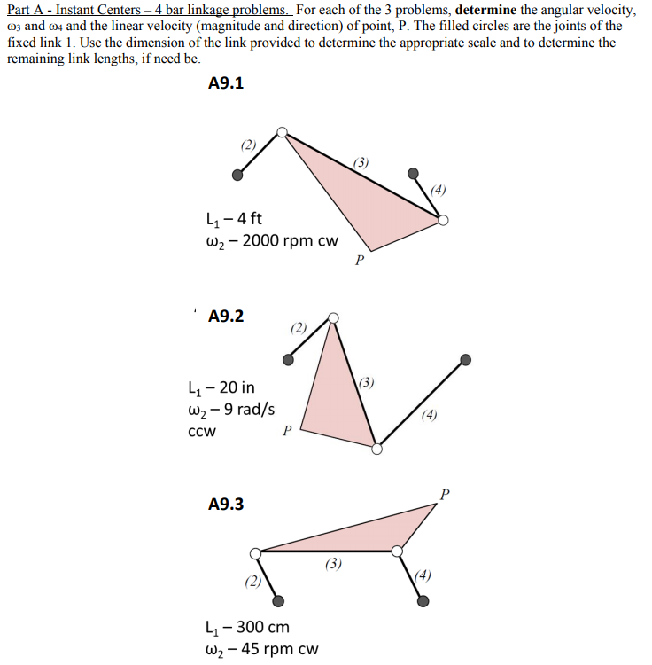 Solved Part A Instant Centers 4 bar linkage problems_For