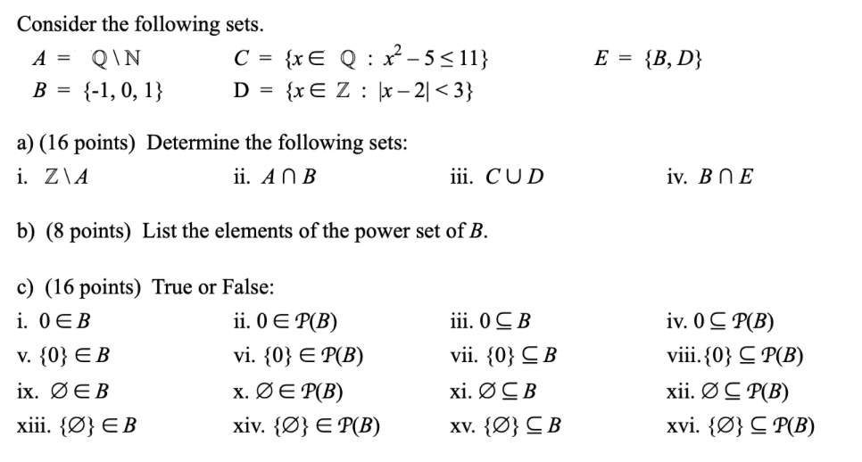 Solved Consider The Following Sets. | Chegg.com