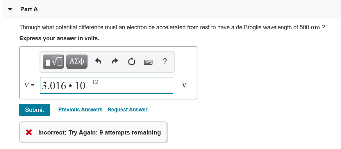 Solved Part A Through What Potential Difference Must An Chegg Com