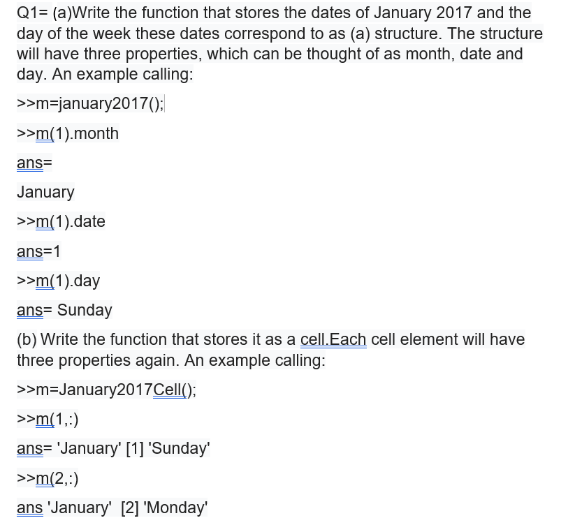 Solved Q1= (a)Write the function that stores the dates of | Chegg.com