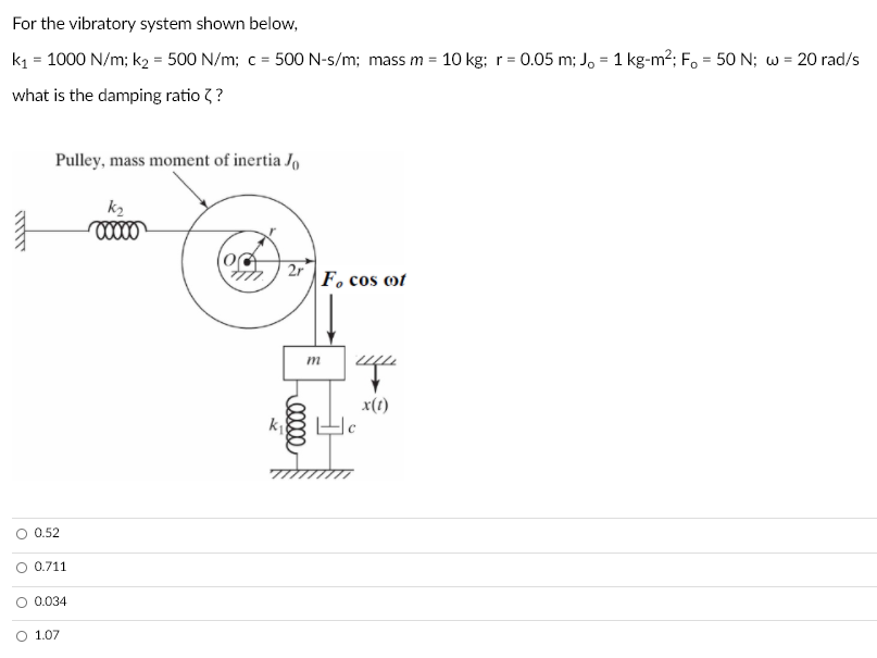 For The Vibratory System Shown Below K1 1000 N M Chegg Com