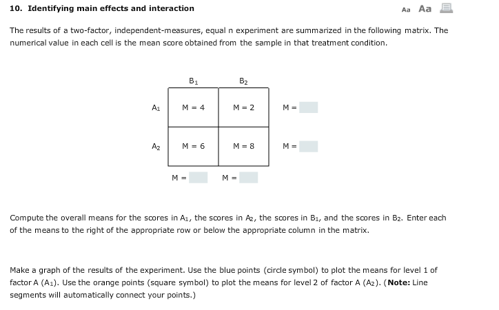 Solved 10. Identifying main effects and interaction Aa Aa E | Chegg.com