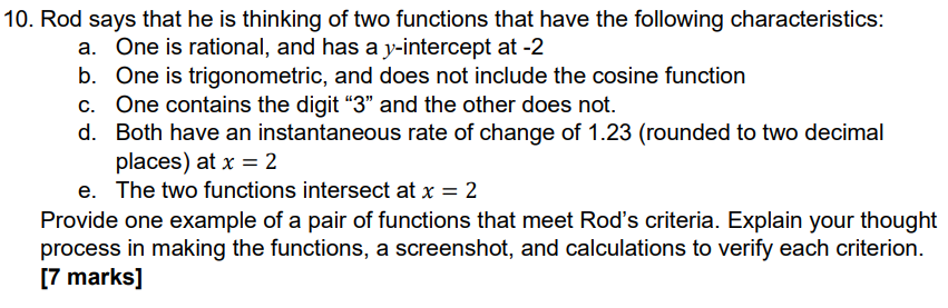 Solved 10. ﻿Rod says that he is thinking of two functions | Chegg.com