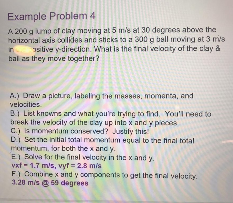 Solved Example Problem 4 A 200 g lump of clay moving at 5 | Chegg.com