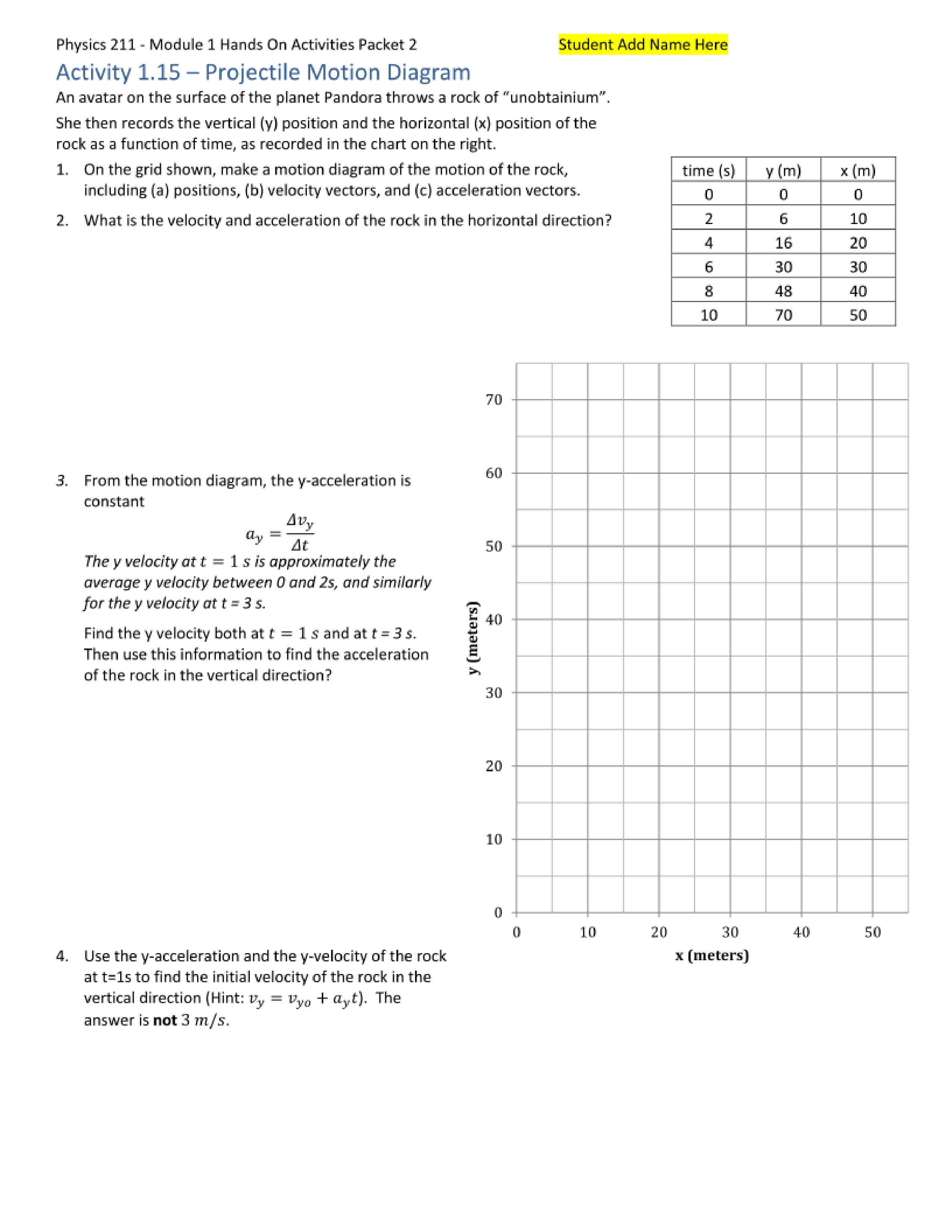 Solved Physics 211 - Module 1 Hands On Activities Packet 2 | Chegg.com