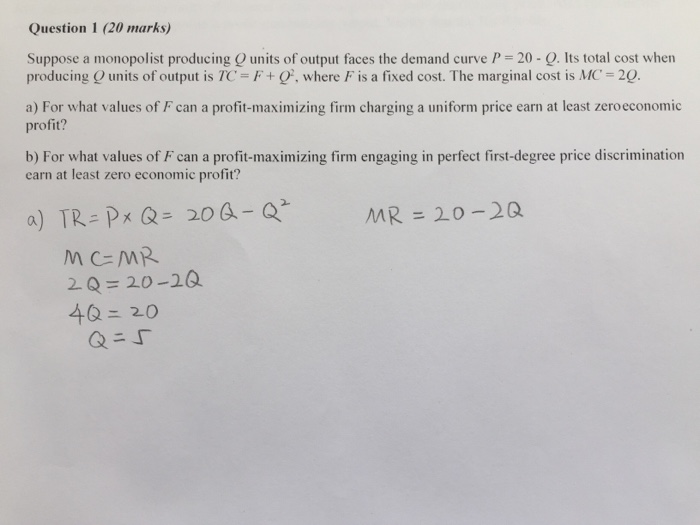 Solved Suppose a monopolist producing Q units of output | Chegg.com