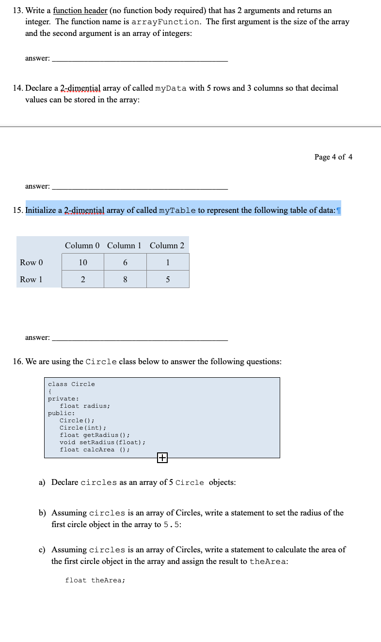 Solved 13. Write a function header (no function body | Chegg.com