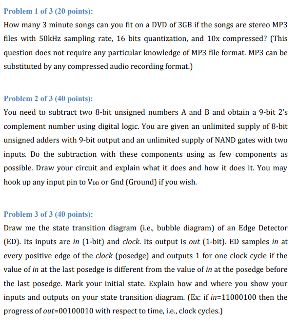 Solved Problem 1 of 3 20 points How many 3 minute songs Chegg