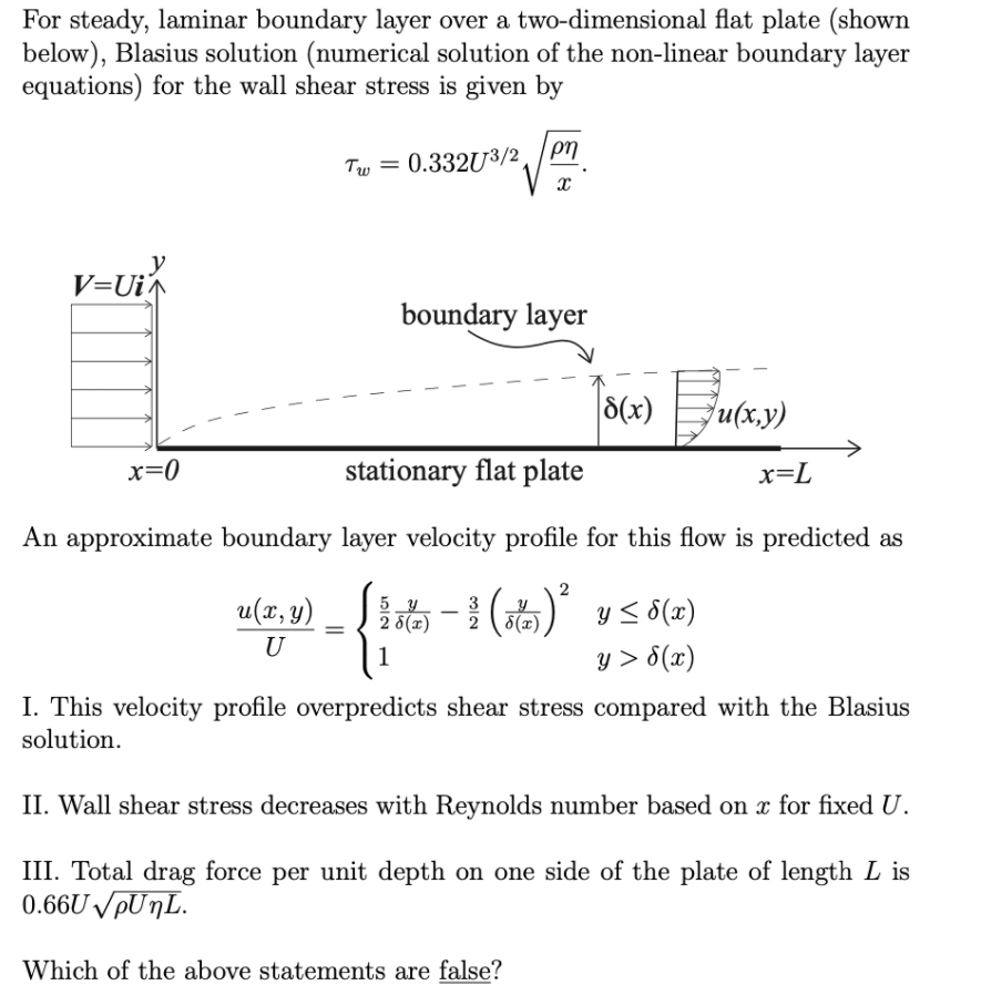 Solved For Steady, Laminar Boundary Layer Over A | Chegg.com