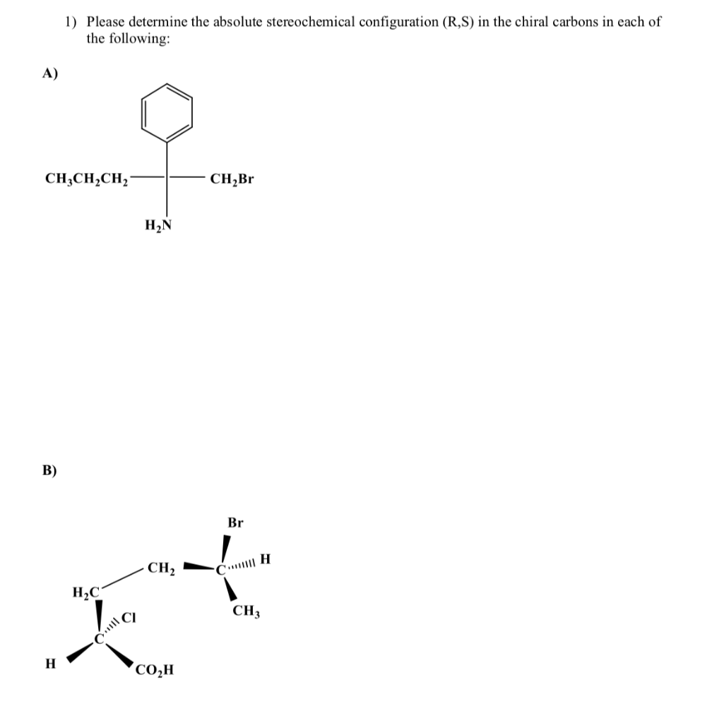 Solved 1) Please determine the absolute stereochemical | Chegg.com
