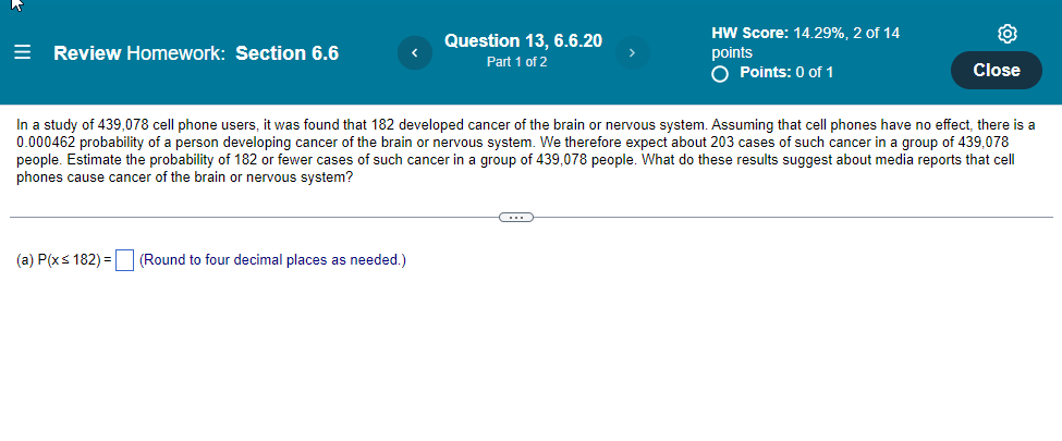 Solved Review Homework: Section 6.6 Question 13, 6.6.20 Part | Chegg.com