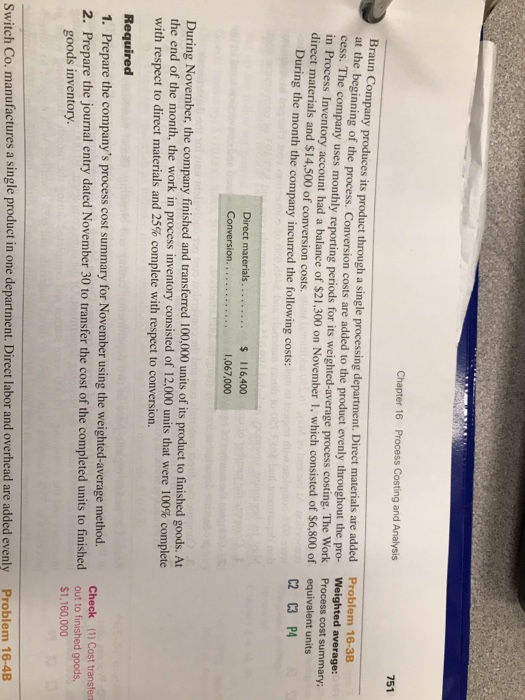 Solved Chapter 16 Process Costing and Analysis 751 Braun | Chegg.com