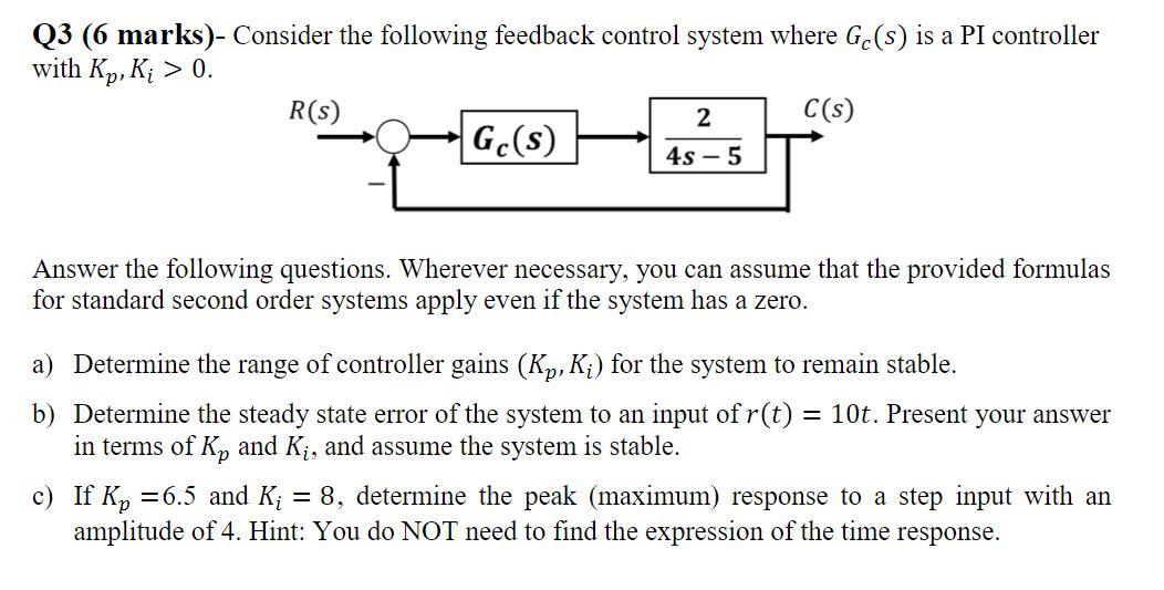 Solved Q3 (6 marks)- Consider the following feedback control | Chegg.com