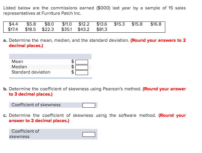 Solved Listed below are the commissions earned (000) last
