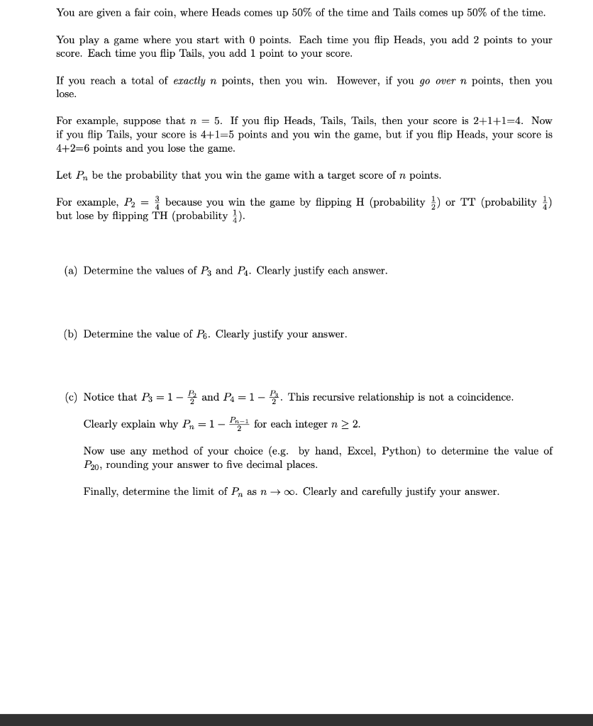 Solved For example, suppose that n=5. If you flip Heads,