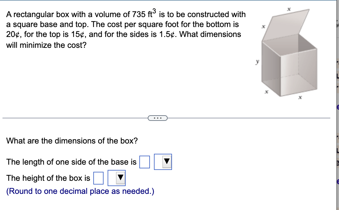 Solved A rectangular box with a volume of 735ft3 is to be | Chegg.com