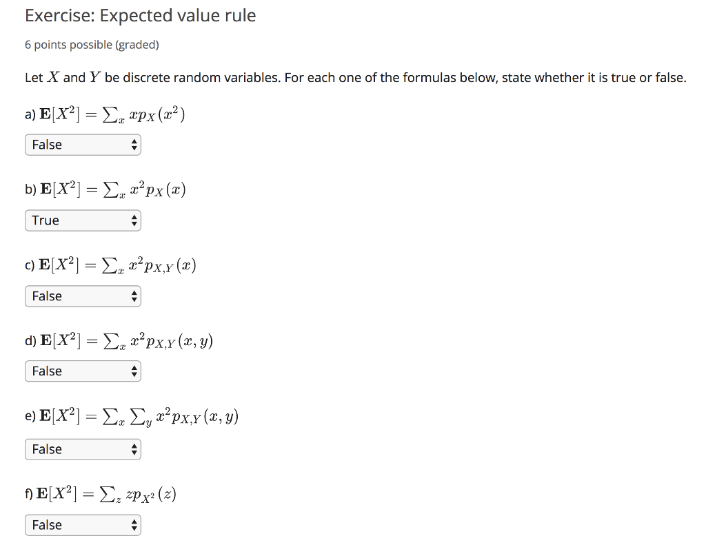 Solved Exercise: Expected Value Rule 6 Points Possible | Chegg.com