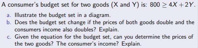 Solved A consumer's budget set for two goods (X and Y) is: | Chegg.com