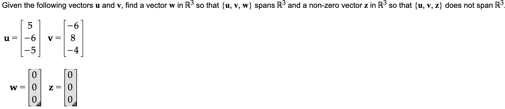 Solved Given the following vectors u and v, find a vector w | Chegg.com
