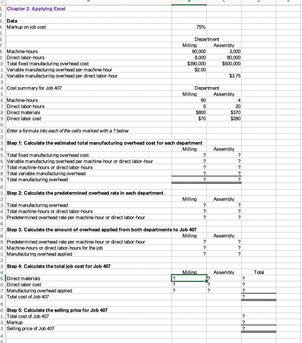 Chapter 2: Applying Excel: Excel Worksheet (Part 1 of | Chegg.com