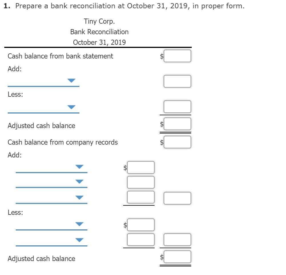 Solved Tiny Corp Prepares Monthly Bank Reconciliations O
