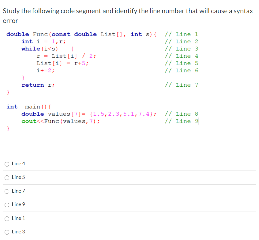 Solved Study the following code segment and identify the | Chegg.com