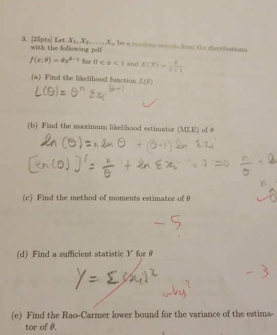 Solved 3. [25pts) Let X1, X2, ..., Xn Be A Random Sample | Chegg.com