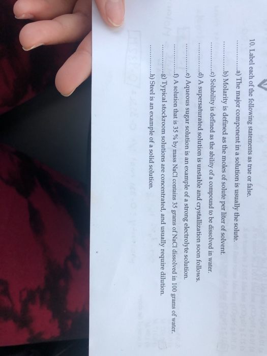 Solved 10. Label each of the following statements as true or | Chegg.com