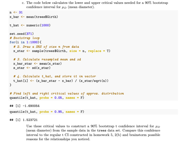 c. The code below calculates the lower and upper | Chegg.com