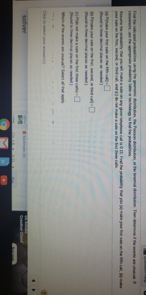 Solved Question Help Find the indicated probabilities using | Chegg.com