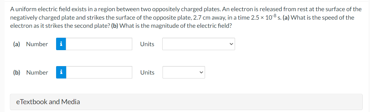Solved A uniform electric field exists in a region between | Chegg.com