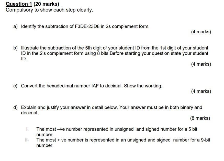 Solved Question 1 20 Marks Compulsory To Show Each Step