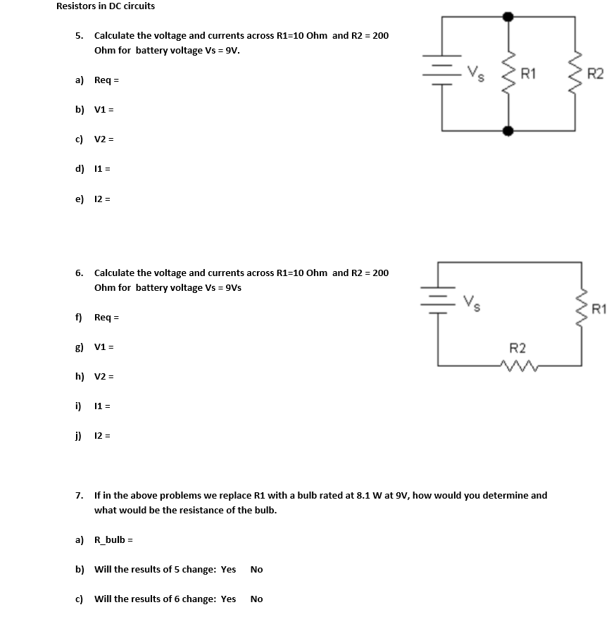 Solved Resistors in DC circuits 5. Calculate the voltage and