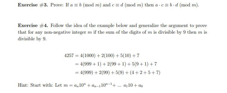 Solved Exercise #3. Prove: If A = B (mod M) And C= D (mod M) | Chegg.com