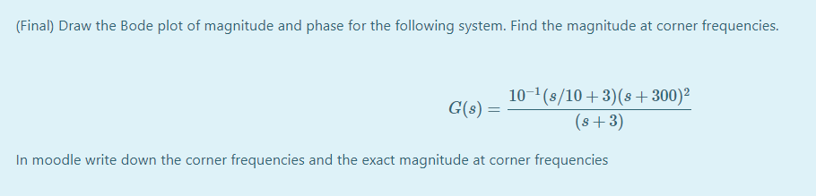 Solved (Final) Draw the Bode plot of magnitude and phase for | Chegg.com