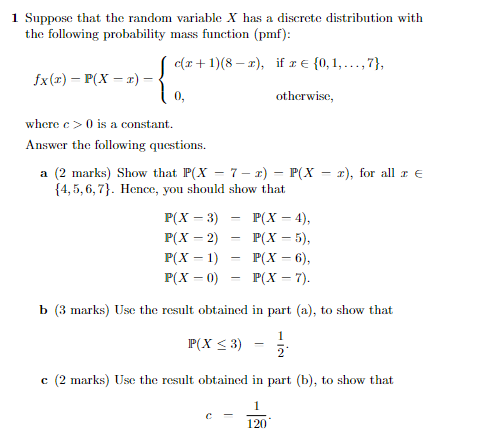 Solved 1 Suppose that the random variable X has a discrete | Chegg.com
