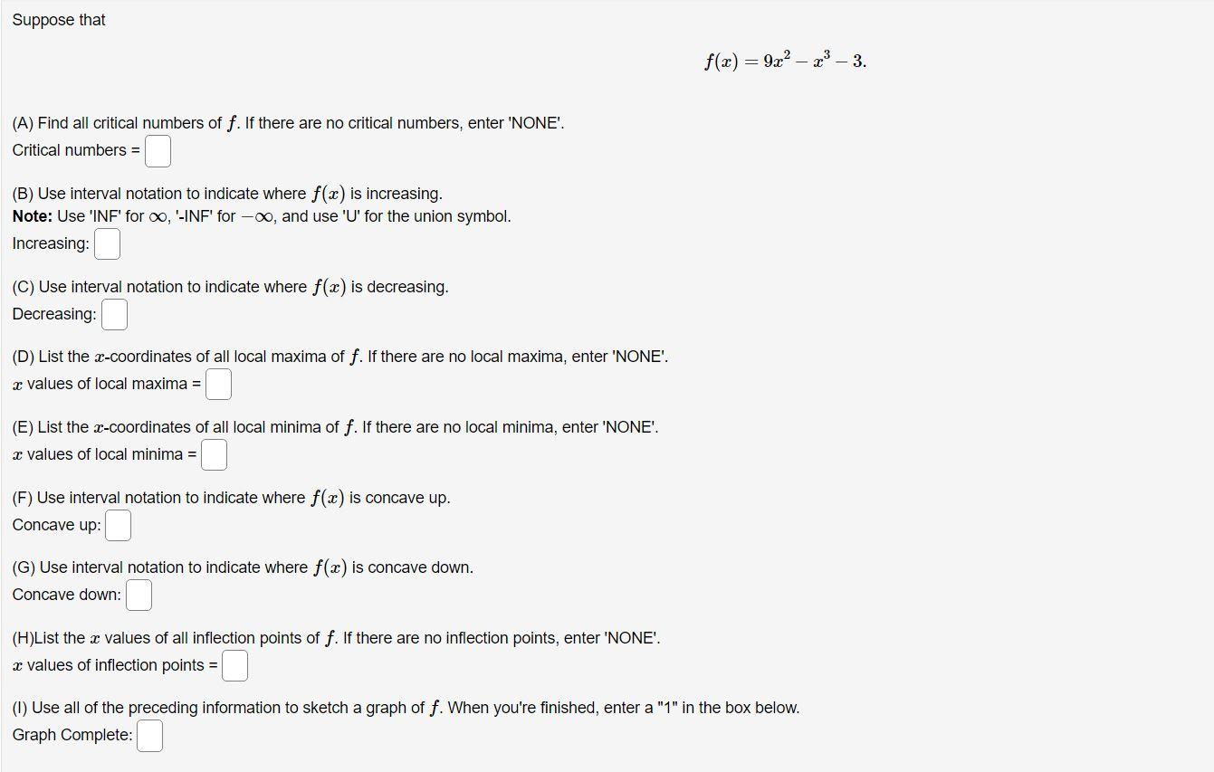 Solved F X 9x2−x3−3 A Find All Critical Numbers Of F If