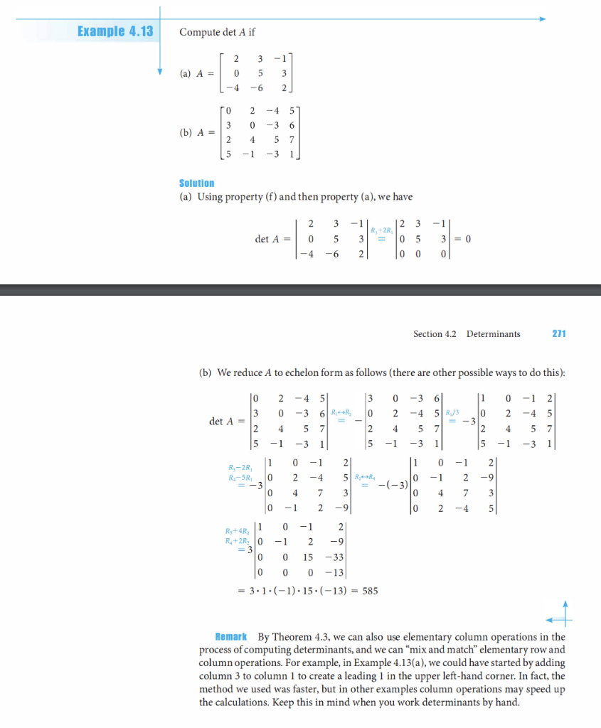 Solved Evaluate the given determinant using elementary row Chegg