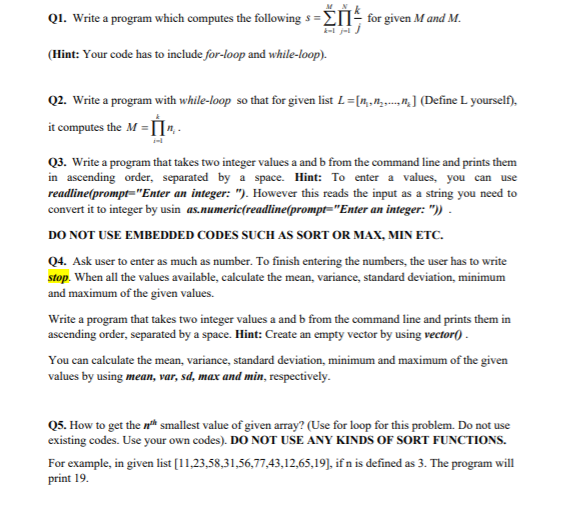 Solved QI. Write a program which computes the following s - | Chegg.com