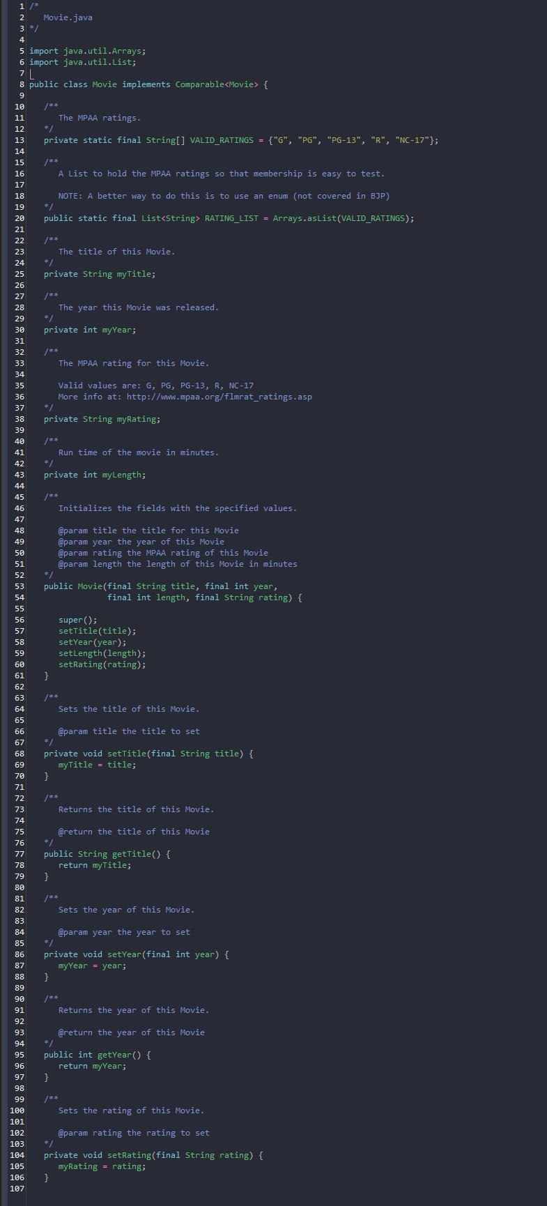 Solved The starter code includes a class called Movie.java | Chegg.com